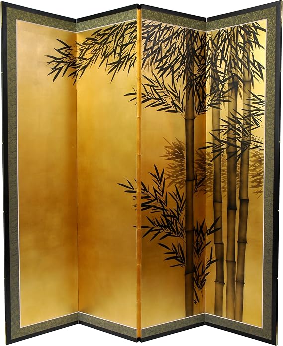 Red Lantern 5.5 ft. Tall Gold Leaf Bamboo Room Divider