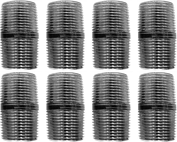 PIPE DECOR 3/4 x 1.5 Black Steel Plumbing Pipe, Pre Cut, Industrial Steel Grey Fits Standard 3/4 Inch Threaded Black Malleable Iron Fittings, Build Vintage DIY Furniture, 8 Pack