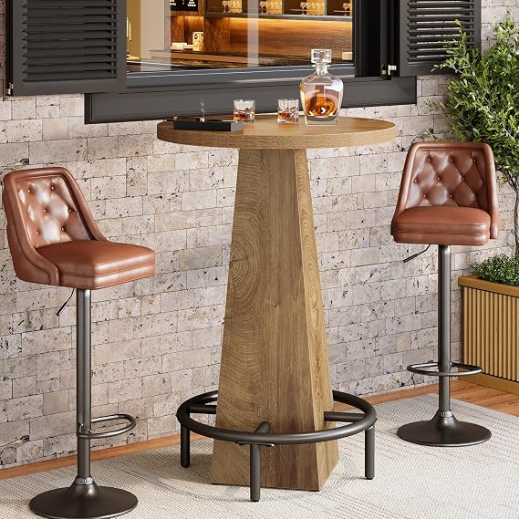 Tribesigns Bistro Pub Table, 37.4" High Round Bar Table for Small Bars, Oak