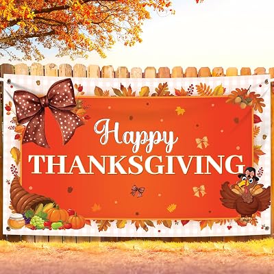 KatchOn, Happy Thanksgiving Banner - XtraLarge, 72x44 Inch | Backdrop Banner for Thanksgiving Decorations | Wall Decorations for thanksgiving Decor, Outdoor Party, Home, Turkey, Pumpkin Backdrop
