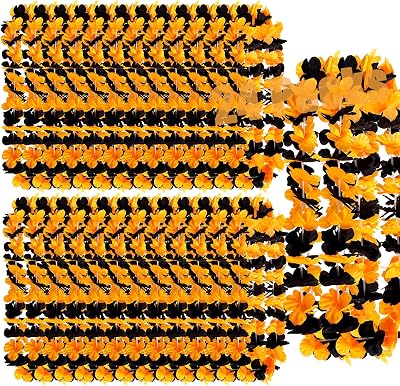 Leis for Luau Party,Premium Full 41.5 24Counts Halloween Orange & Black Orange Yellow Flowers Hawaiin Luau Party Favors
