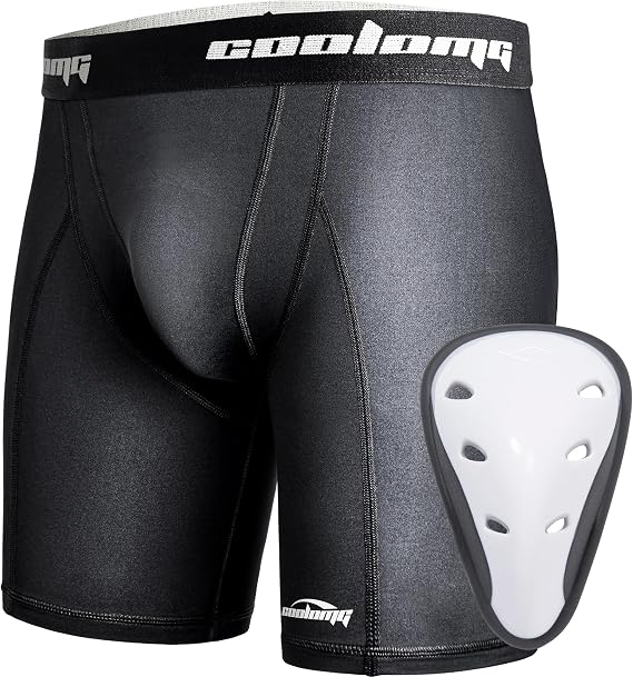 COOLOMG Youth Boys Compression Shorts with Athletic Cup Baseball Football
