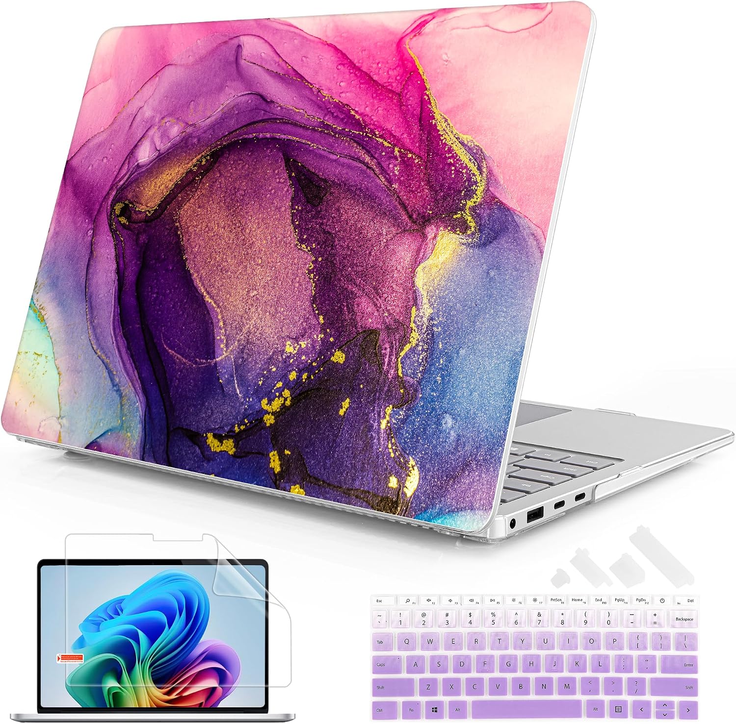 Case for 13.8 inch Microsoft Surface Laptop 2024 Windows 11 AI PC Surface Laptop 7 Cover Fits Model 2036, Keyboard Cover Screen Protector Dust Plugs, Marble P351