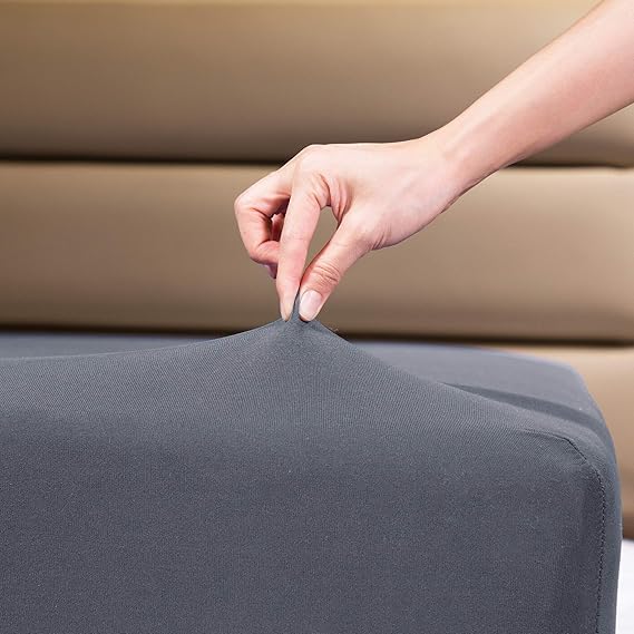 Fitted Sheet- COSMOPLUS Queen Fitted Sheet Only(No Flat Sheet or Pillow Shams),4 Way Stretch Micro-Knit,Snug Fit,Wrinkle Free,for Standard Mattress and Air Bed Mattress from 8 Up to 14,Gray