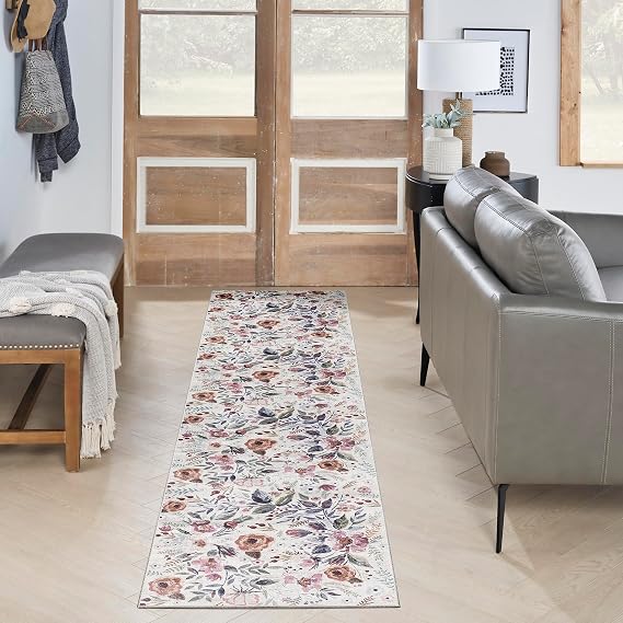 Nourison Home Nourison Washables Ivory Pink 2'2" x 8' Area Rug - Easy Clean, Non Shedding, Bed Room, Living Room, Dining Room, Kitchen (8' Runner)