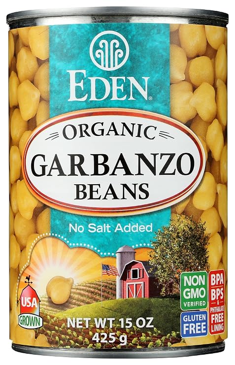 Eden Organic Garbanzo Beans, 15 oz Can, No Salt, Non-GMO, Gluten Free, Vegan, Kosher, U.S. Grown, Heat and Serve, Macrobiotic, Chickpeas