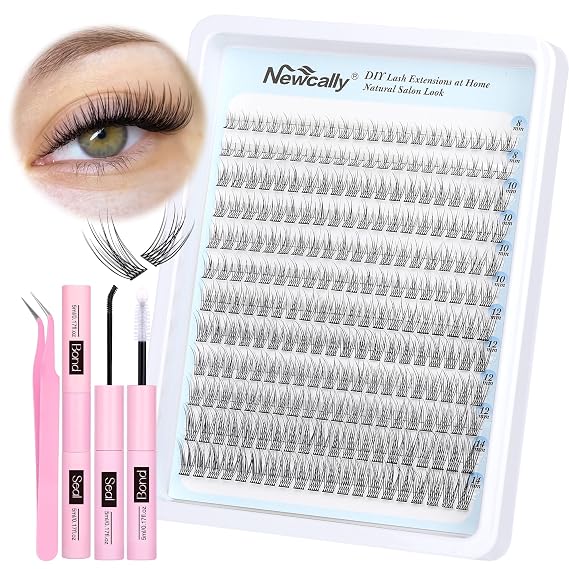 Natural Lash Clusters Kit DIY Lash Extension Kit Cluster Eyelash Extension Kit C-curly 10-14MM Individual Lashes Kit Ultra Thin Lash Band Short Cluster Lashes Kit by Newcally