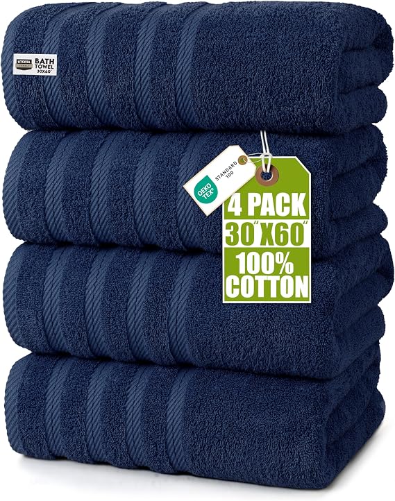 Utopia Towels 4 Pack Premium XL Bath Towels, 30x60 in, Cotton, Navy