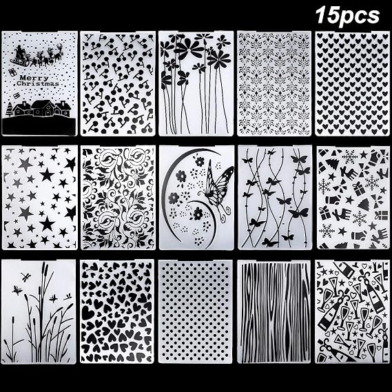 Outus 15 Pcs Embossing Folders 5.7 x 4.2 in Plastic Template Card Christmas