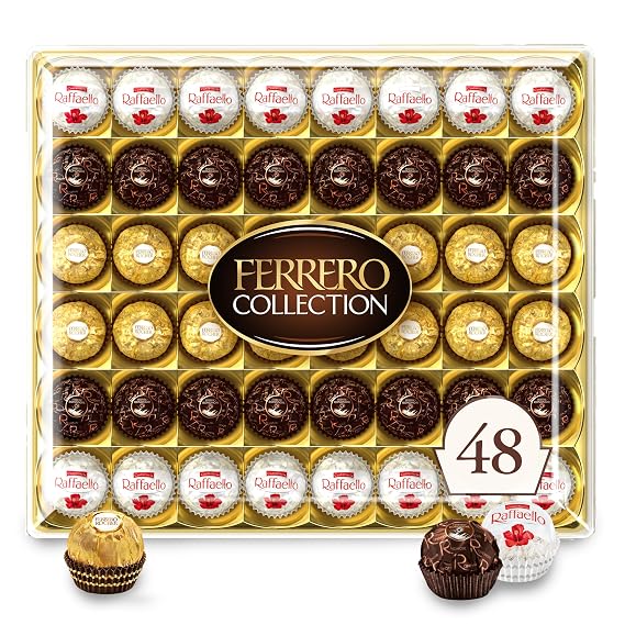 Ferrero Collection, Premium Assorted, Hazelnut, Dark Chocolate and Coconut, 48 Count Premium Treats, 6.1 oz | 6.1 oz, Dark Chocolate and Coconut, Treats
