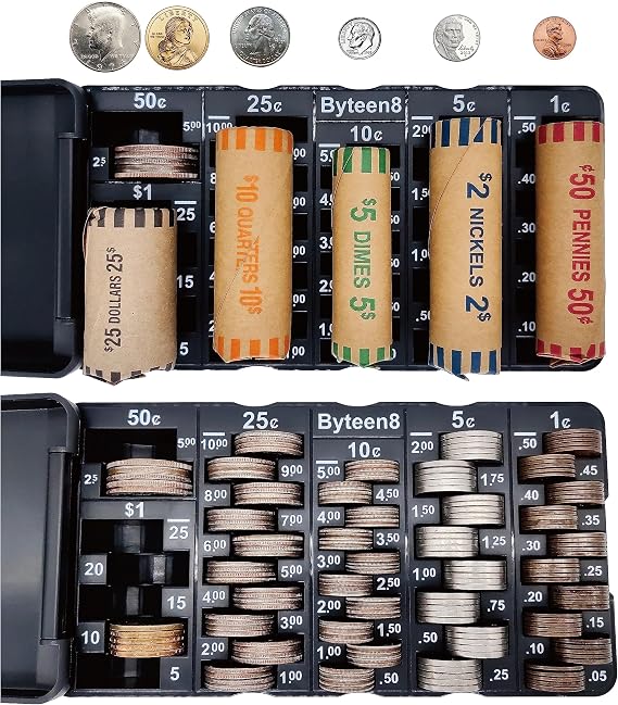 Byteen8 Coin Sorter Coin Counter Tray with Lid for Bank Teller & Business | 2Pcs Portable Coin Tray as Coin Organizer for All Loose Coins, Change Counter Tray at Home & Office, Easy to use & Accurate