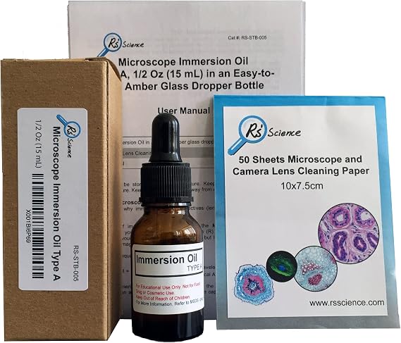 Microscope Immersion Oil, Type A, 1/2 Oz (15 mL) in an Easy-to-Use Amber Glass Dropper Bottle