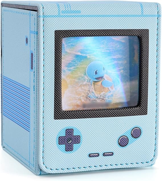 Retro Gaming Console Appearance MTG Deck Box with Commander Display, Card Deck Case Fit 120 Single Sleeved Cards, PU Leather Magnetic Card Storage Box with 2 Dividers, Compatible with TCG/PTCG (Blue)