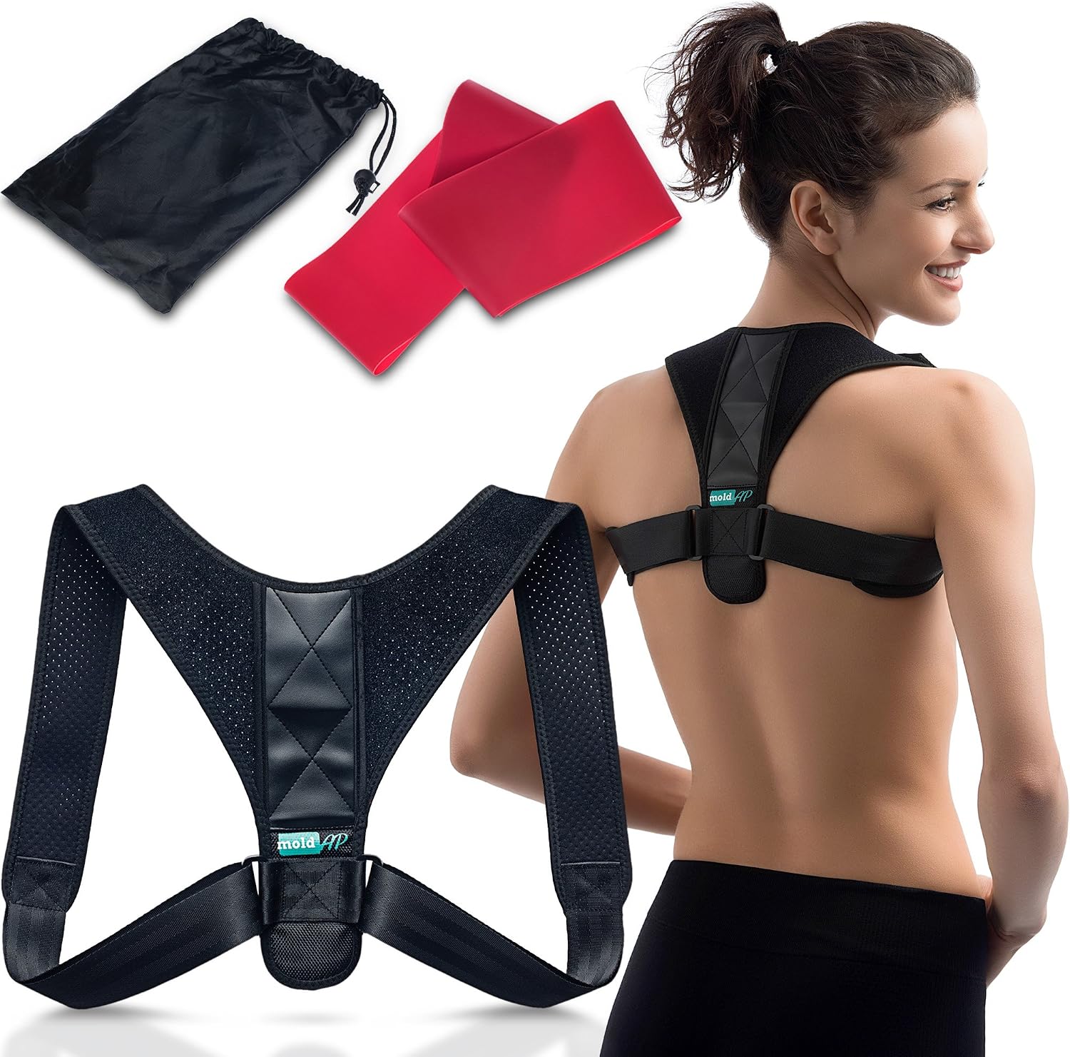 Body Wellness Posture Corrector for Women & Men – Back Brace for Posture Correction – Adjustable and Comfortable Clavicle Brace – Posture Fixer  Resistance Band  Detachable Pads