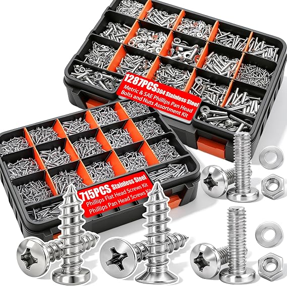 Twidec/2002PCS 304 SS Nuts And Bolts Assortment Kit And Self TappingScrew