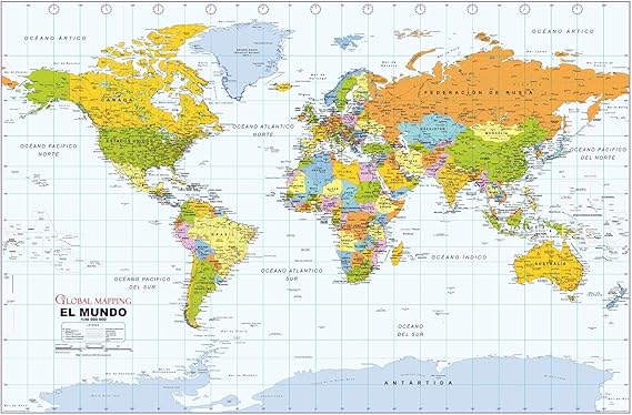 Political World Wall Map, Spanish Language - 40.75" x 27"