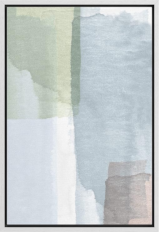 IDEA4WALL Framed Canvas Print Wall Art Green & Blue Watercolor Style Paint Blocks Abstract Shapes Illustrations Modern Art Bohemian Colorful Pastel for Living Room, Bedroom, Office - 16"x24" White