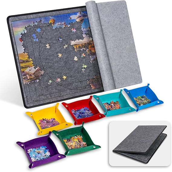 Becko US 1000 Piece Foldable Puzzle Board with 6 Sorting Trays & Felt Cover
