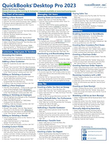QuickBooks Desktop Pro 2023 Quick Reference Training Card - Laminated Tutorial Guide Cheat Sheet (Instructions and Tips)