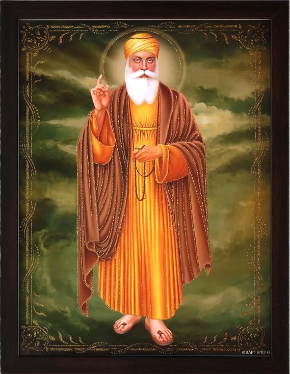 Guru Nanak Dev Ji Standing Photo with Frame, Sikh Devotional Wall Art | Orientation: Portrait, Pack: Single Piece, Origin: India, Shape: Rectangle