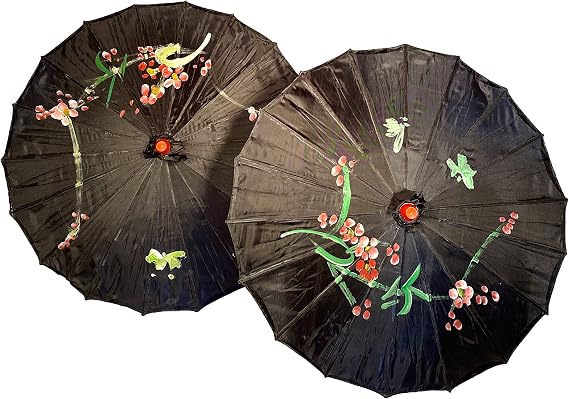 PACK OF 2 Japanese Chinese 33" Umbrella Parasol For Wedding Parties, Photography, Costumes, Cosplay, Decoration And Other Events - 2 Umbrellas (Black)