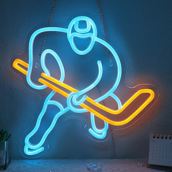 OkiyiD Hockey Neon Signs, Hockey Player Neon Lights for Bedroom,Gift Neon Light Suitable for Living Sport Room- 5V USB Power Dimmable Switch with Hanging Chain Hooks