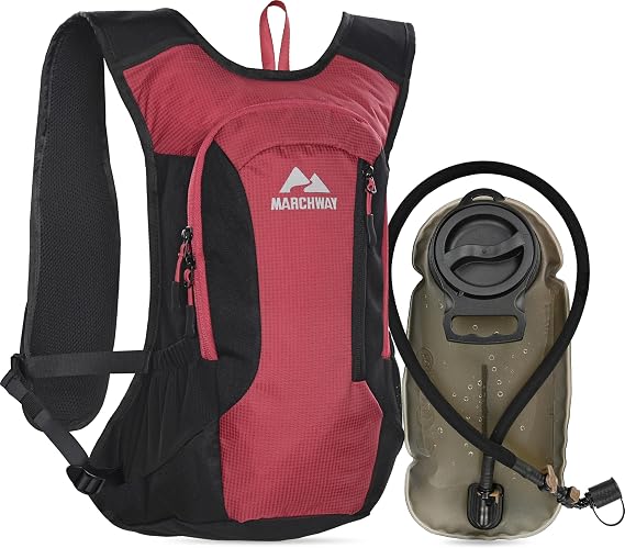 MARCHWAY Lightweight Hydration Backpack with Vest Style Straps & 2.5L TPU Water Bladder, Versatile Sleek Multi-Pocket Pack for Hiking, Cycling, Running, Backpacking, Travel