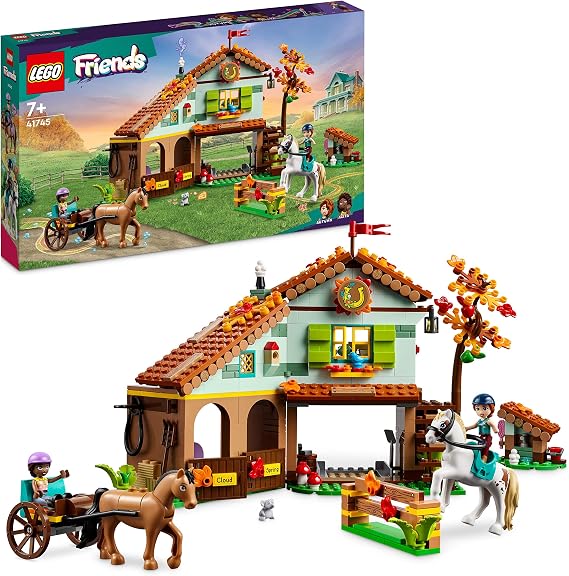 LEGO Friends Autumn’s Horse Stable Set with 2 Toy Horses, Carriage and Riding Accessories, Farm Animal Figure Gift for Girls, Boys and Kids Aged 7 Plus Years Old 41745