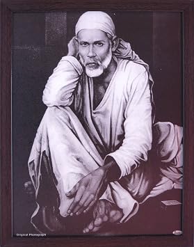 HandicraftStore Sai Baba Poster Painting Photo Picture with Frame, Sai Baba Photo Art Frame For Living Room Decor, Hindu Decor For Home Office, Pooja Room- 12''x9''