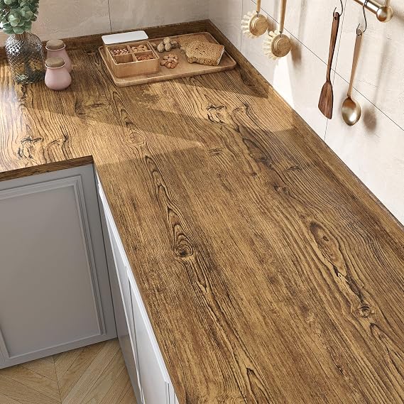 WESTICK Walnut Wood Grain Contact Paper for Kitchen Countertops Waterproof Brown Wood Peel and Stick Wallpaper Self Adhesive Removable Light Wooden Vinyl Wrap for Cabinets Drawers Tables 17.7"x120"