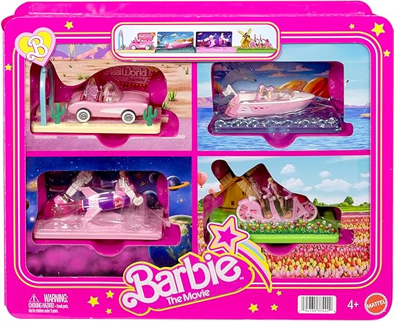 Barbie Mini Land Movie-Inspired Vehicle Collection, Includes 8 1.5-inch Dolls & 4 Vehicles Inspired by the Film