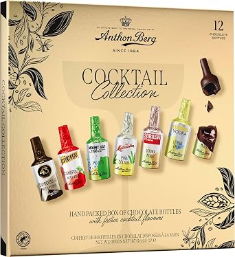 Anthon Berg 12 Dark Chocolate Cocktails, Famous Spirits with a Delicious Liquid Filling, 187 g Pack of 1