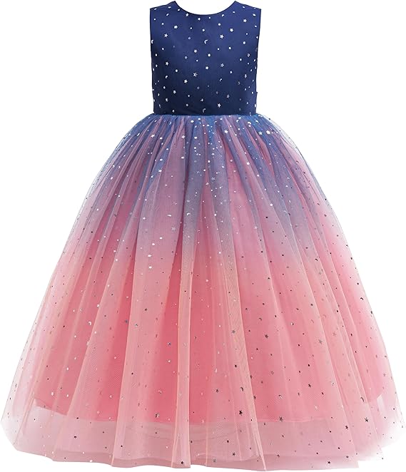 Glamulice Princess Sparkle Tulle Dress Flower Girls Ombre Dresses Bridesmaid Wedding Pageant Party Holiday Ball Gown