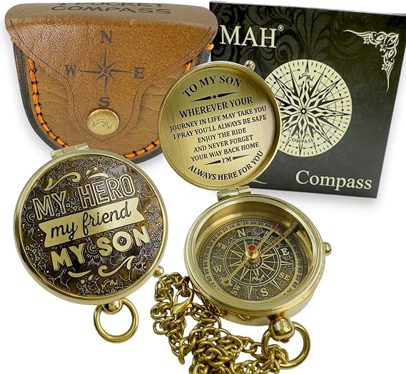 Brass Compass Gift to My Son Never Forget I Love You, Sentimental Keepsake from Mom Dad Grandparents, Inspirational Guidance Compass Gift for Son Graduation Birthday Baptism Confirmation Gift Idea