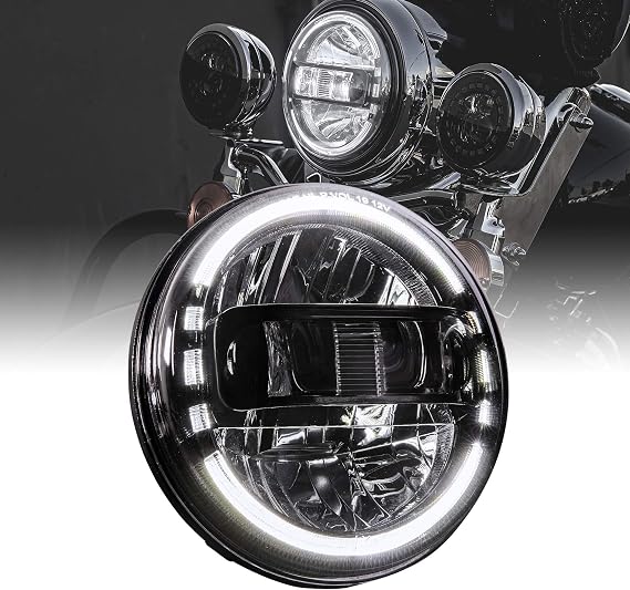 TRUE MODS 7 Inch Halo LED Headlight for Harley Davidson Daymaker Motorcycle | Black, DRL, H4 Plug n Play, DOT Approved, Fits Road King Electra Glide Ultra Classic Limited Heritage Softail Fat Boy