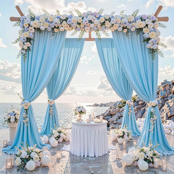 10 ft x 8 ft Wrinkle Free Baby Blue Backdrop Curtain for Parties, Polyester Light Blue Photo Backdrop Drapes for Birthday Wedding Party Baby Shower Photography