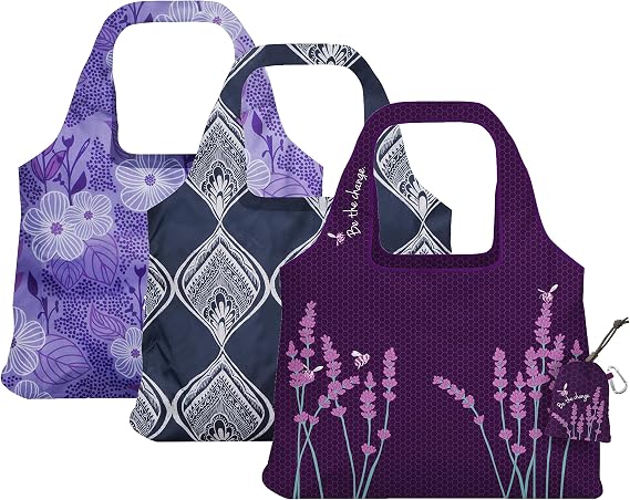 ChicoBag Vita Reusable Bag with Built-In Pouch and Carabiner Clip | Large-Capacity Shoulder Bag | Eco-Conscious Packable Tote | Variety 3pk - Bliss, Be, Peacock Bandana (Pack of 3)