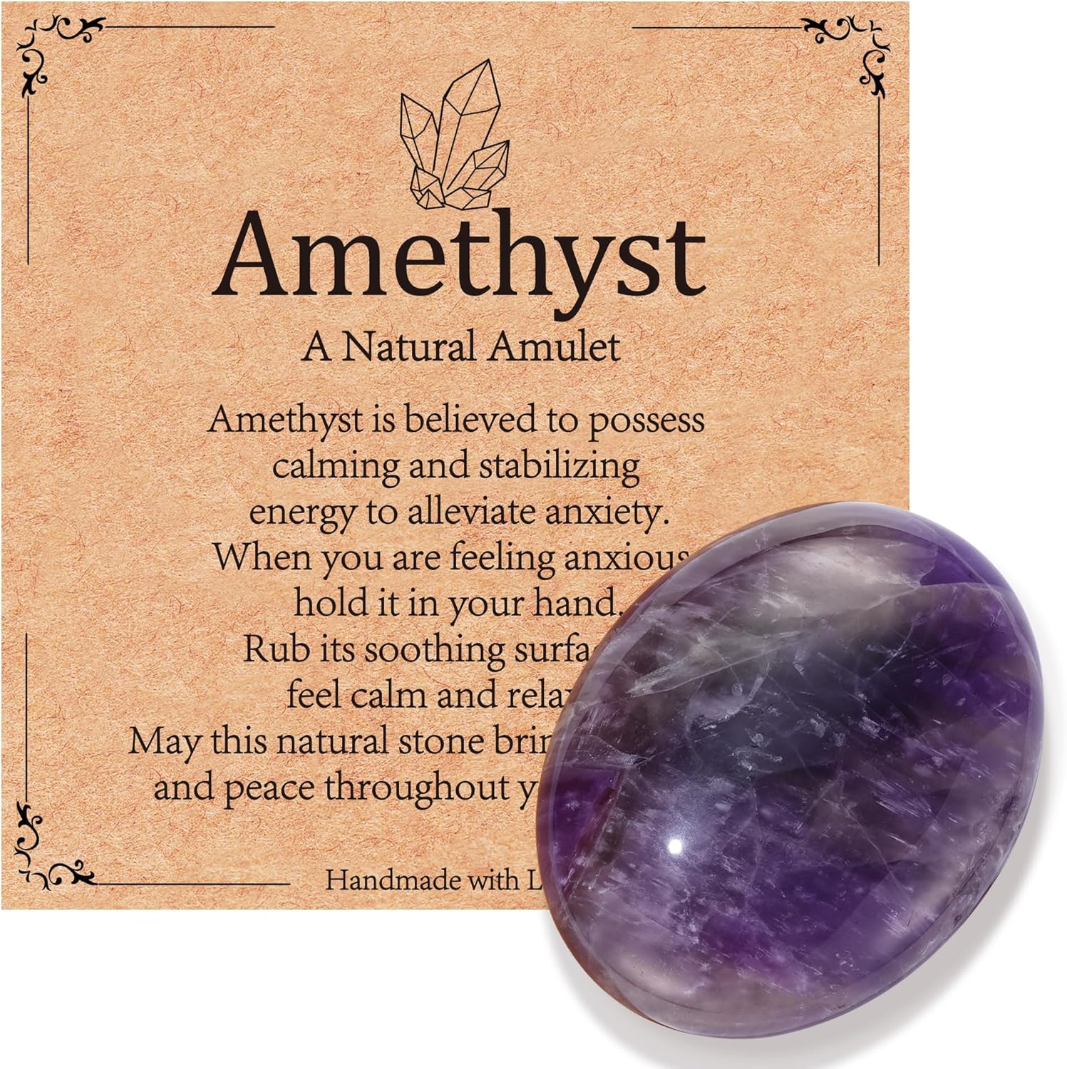 Amethyst Healing Crystal Worry Thumb Stones Purple Natural Reiki Gemstone Energy Balancing Anxiety Stress Relief Gifts for Women Men