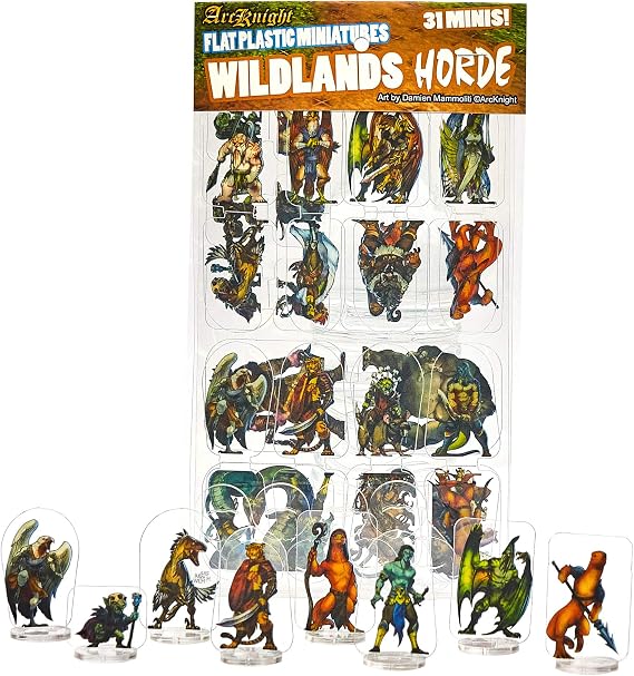 Arcknight Flat Plastic Miniatures: Wildlands HORDE; 31 Unique Wilderness-Themed Enemy Minis for DnD5e and Pathfinder; Affordable, Skinny Figurines for Dungeons and Dragons and other Tabletop RPG games