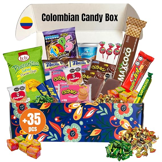 Gigi delight Colombian Assortment Candy Food Sweet Snacks Gift Crate Box Assorted Cookies, Chips & Candies Mix Variety Pack, Popular sweets, Fruit Snacks, Gift Snack Box for Lunches, Holiday Gifts. Birthday Collage