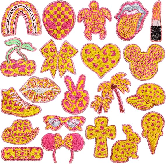 21PCS Leopard Print Series Iron On/Sew On Patches,Embroidered Applique for Clothes, Dress, Etc. DIY Accessories (magenta), D240625-BW