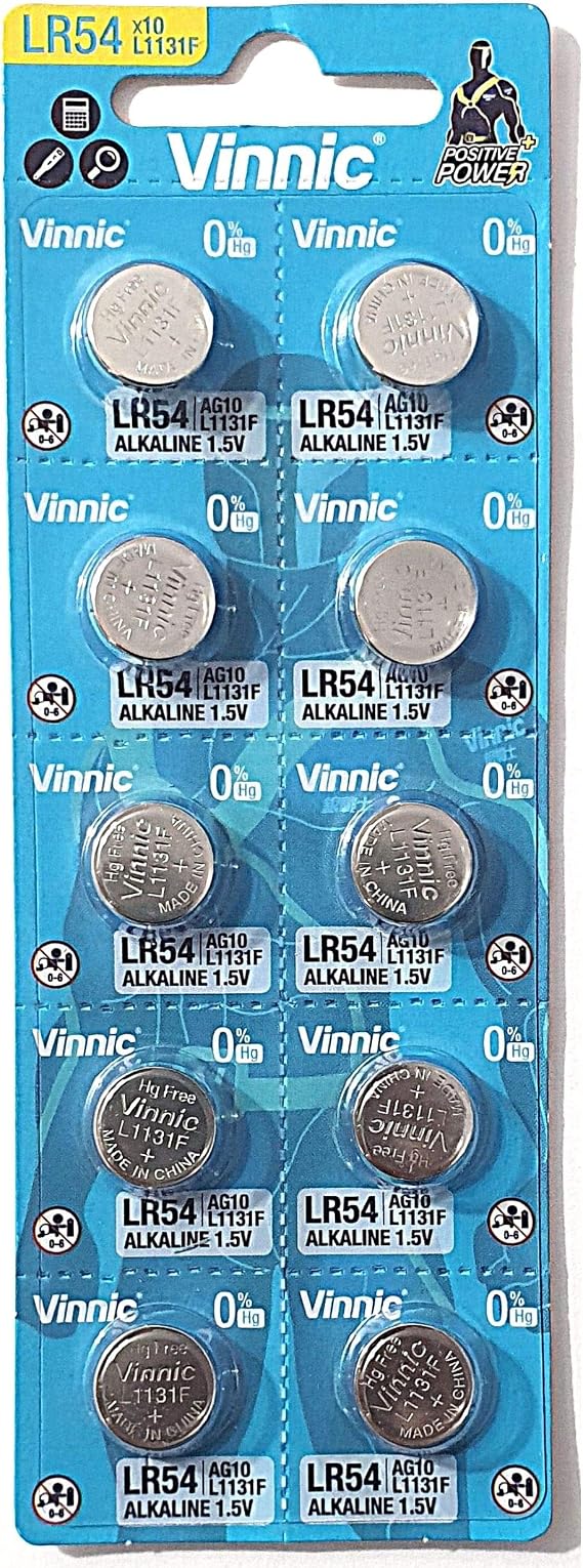 Vinnic AG10 L1131 189 V10GA RW89 D189 Pack of 10 Alkaline Batteries for Watches, Calculators, Toys, Lasers, Clocks, Thermometers and Other Electronic Items.