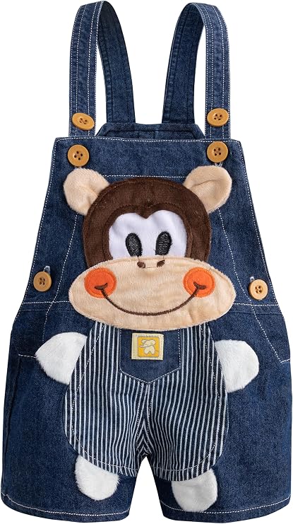KIDSCOOL Toddler Unisex Cartoon Animal Denim Overalls Baby Jean Shortalls | Infant cute 3d animal jean rompers,toddler lightweight denim shortalls,adjustable button strap outfits,summer fashion