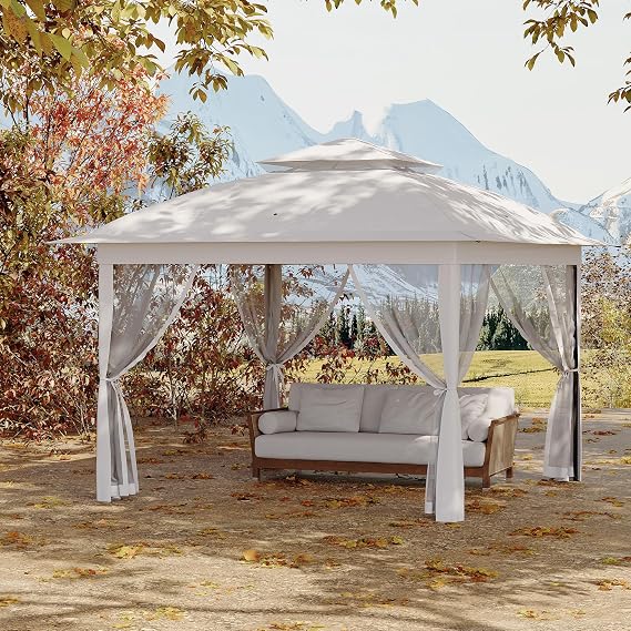 11x11 Pop Up Instant Gazebo Tent for Backyard, Pop Up Gazebo With Mosquito Netting, Outdoor Canopy Gazebos Waterproof With Portable Carrying Bag