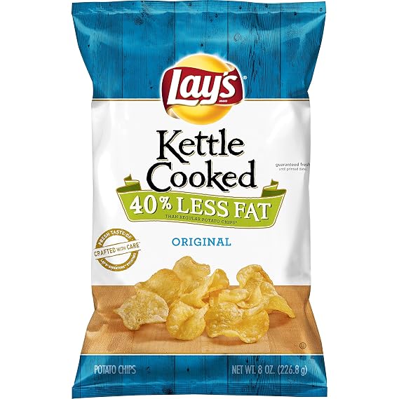 Lay's Kettle Cooked 40% Less Fat Original Potato Chips, 8 Ounce