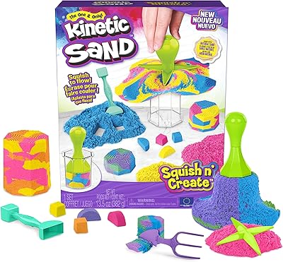 Kinetic Sand, Squish N Create Playset, Easter Basket Stuffers, Includes 13.5oz 3 Colors Moldable Play Sand, 5 Tools, Sensory Toys for Ages 3 and up