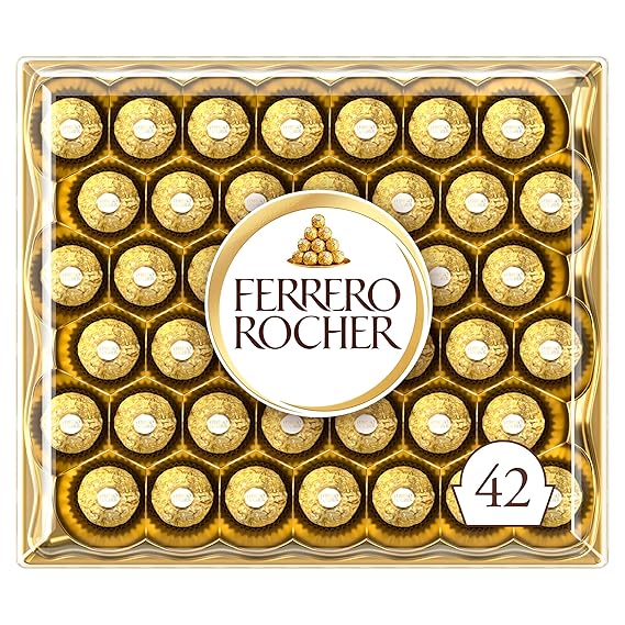 Ferrero Rocher Chocolate Gift Set, Hazelnut and Milk Chocolate Pralines, Box of 42 Pieces
