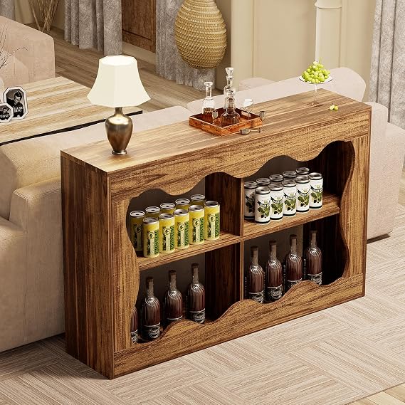 40-Inch Farmhouse Console Table,Wavy Shape Sofa Table Behind Couch,Narrow Wood Console Table with Build-in Storage Space for Entryway, Living Room,Hallway,Brown
