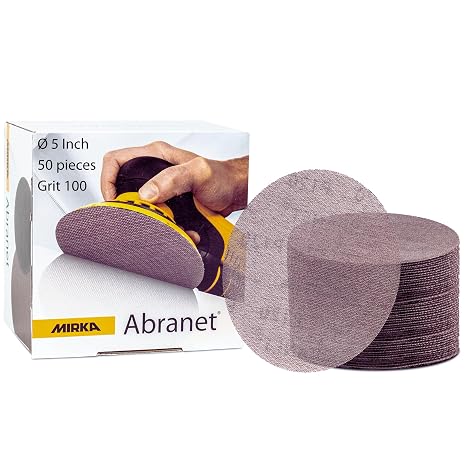 Mirka Abranet 5 Inch 100 Grit Mesh Sanding Discs, Hook and Loop, 50 Pack