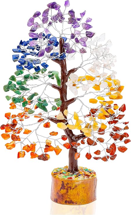 7 Chakra Tree of Life Crystal Tree Positive - Gemstone Tree - Spiritual Wisdom - Seven Chakra Tree - Feng Shui - Handmade Decor - Creativity - Healing Tree - Attract Good Luck Charm Gift